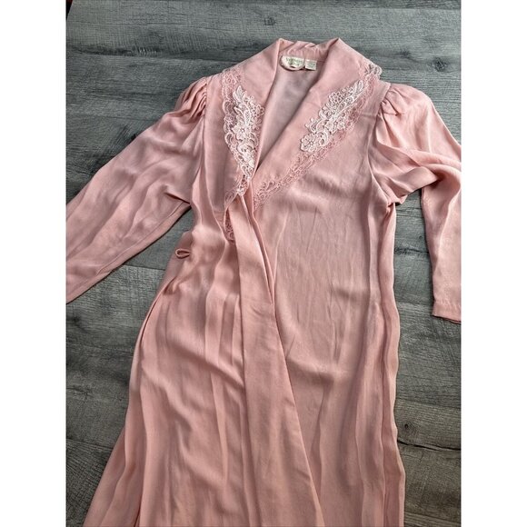Vintage Victoria's Secret Gold Label Robe‎ Small Pink Lace Padded Shoulders 80s - Picture 9 of 16